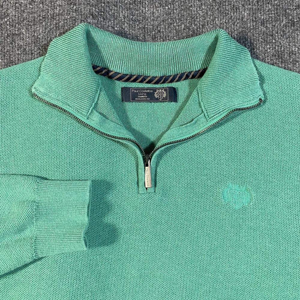 Paul Costelloe Living 1/4 Zip Pullover Jumper Mens Large Golf Casual Green Knit
